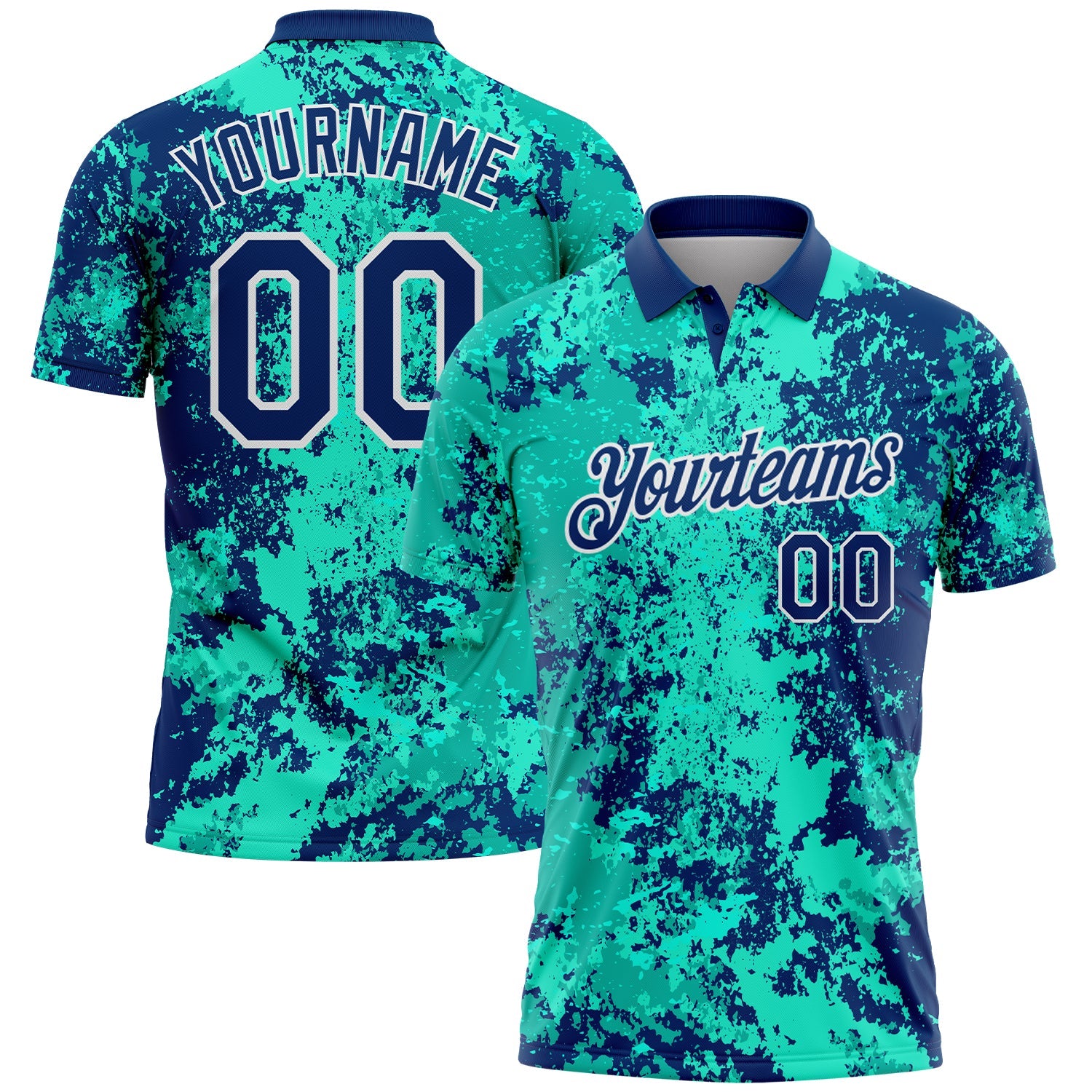 Custom US Navy Blue-White Abstract Splatter Performance Polo Shirt - Main View