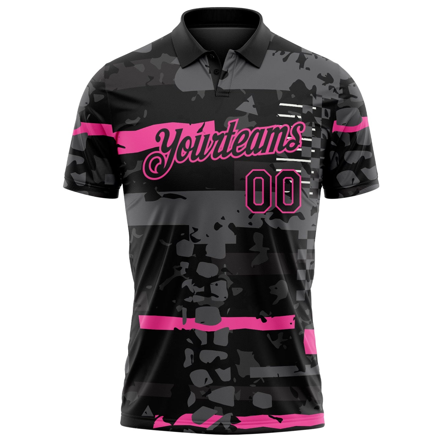 Custom Black-Pink Abstract Geometric Grunge Fragment Performance Polo Shirt view 2