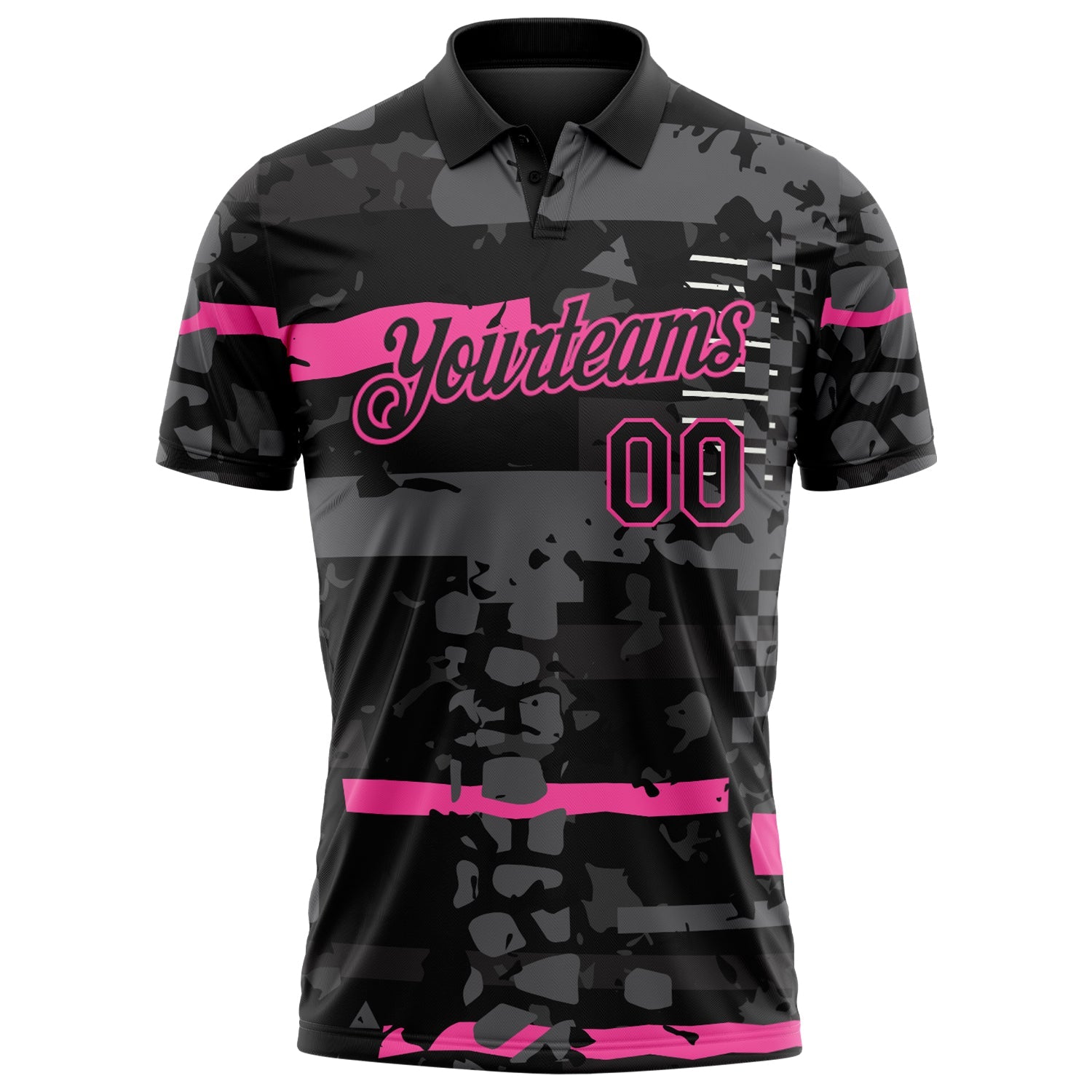 Custom Black-Pink Abstract Geometric Grunge Fragment Performance Polo Shirt view 2
