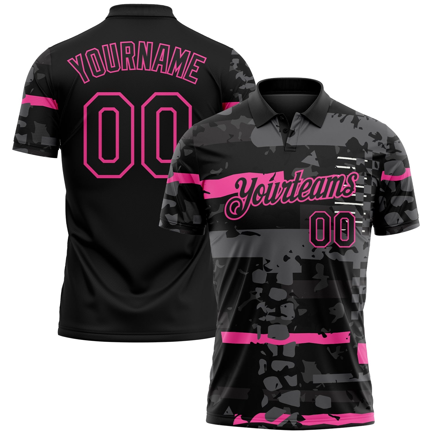 Custom Black-Pink Abstract Geometric Grunge Fragment Performance Polo Shirt - Main View