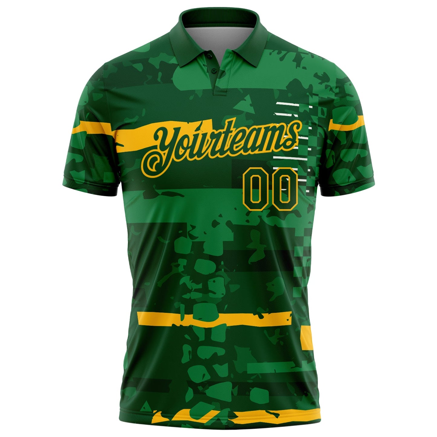 Custom Green-Gold Abstract Geometric Grunge Fragment Performance Polo Shirt view 2