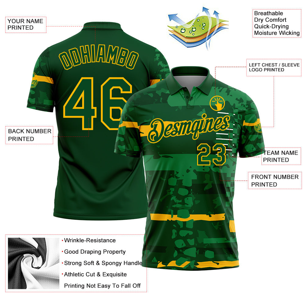 Custom Green-Gold Abstract Geometric Grunge Fragment Performance Polo Shirt view 3