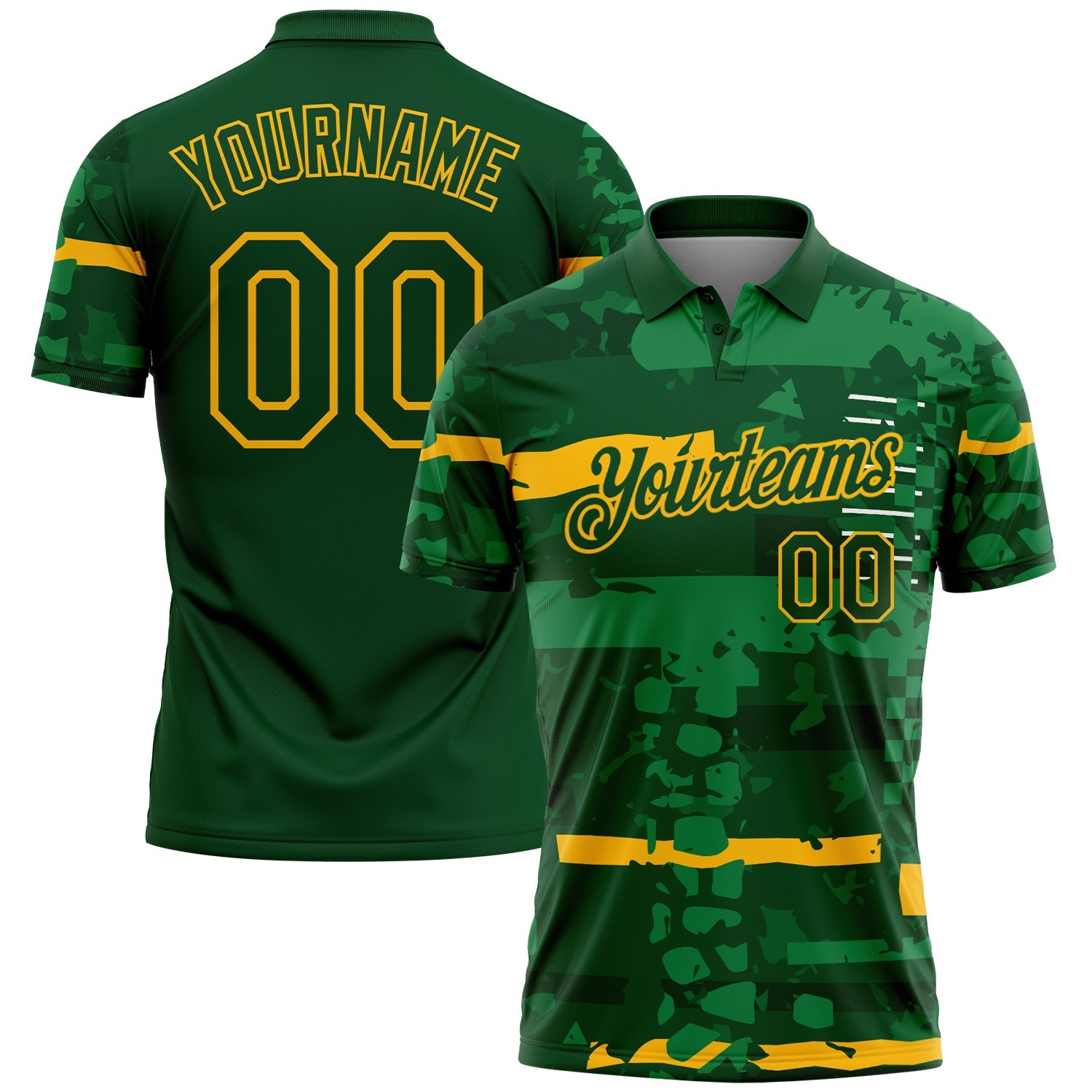 Custom Green-Gold Abstract Geometric Grunge Fragment Performance Polo Shirt - Main View