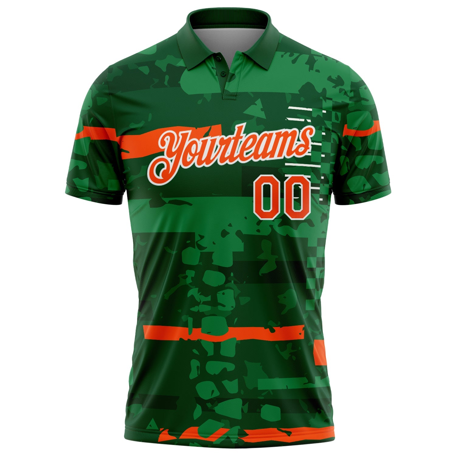 Custom Green Orange-White Abstract Geometric Grunge Fragment Performance Polo Shirt view 2