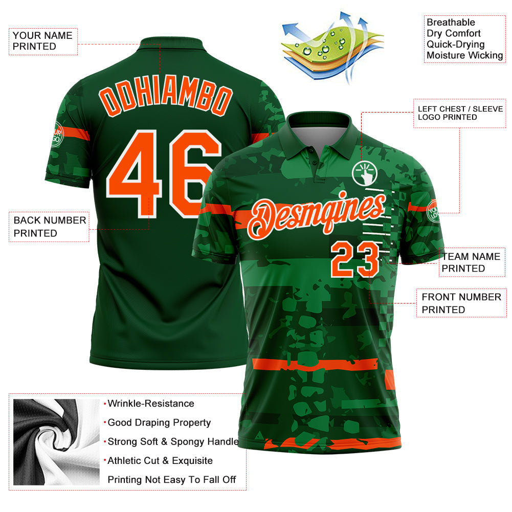 Custom Green Orange-White Abstract Geometric Grunge Fragment Performance Polo Shirt view 3