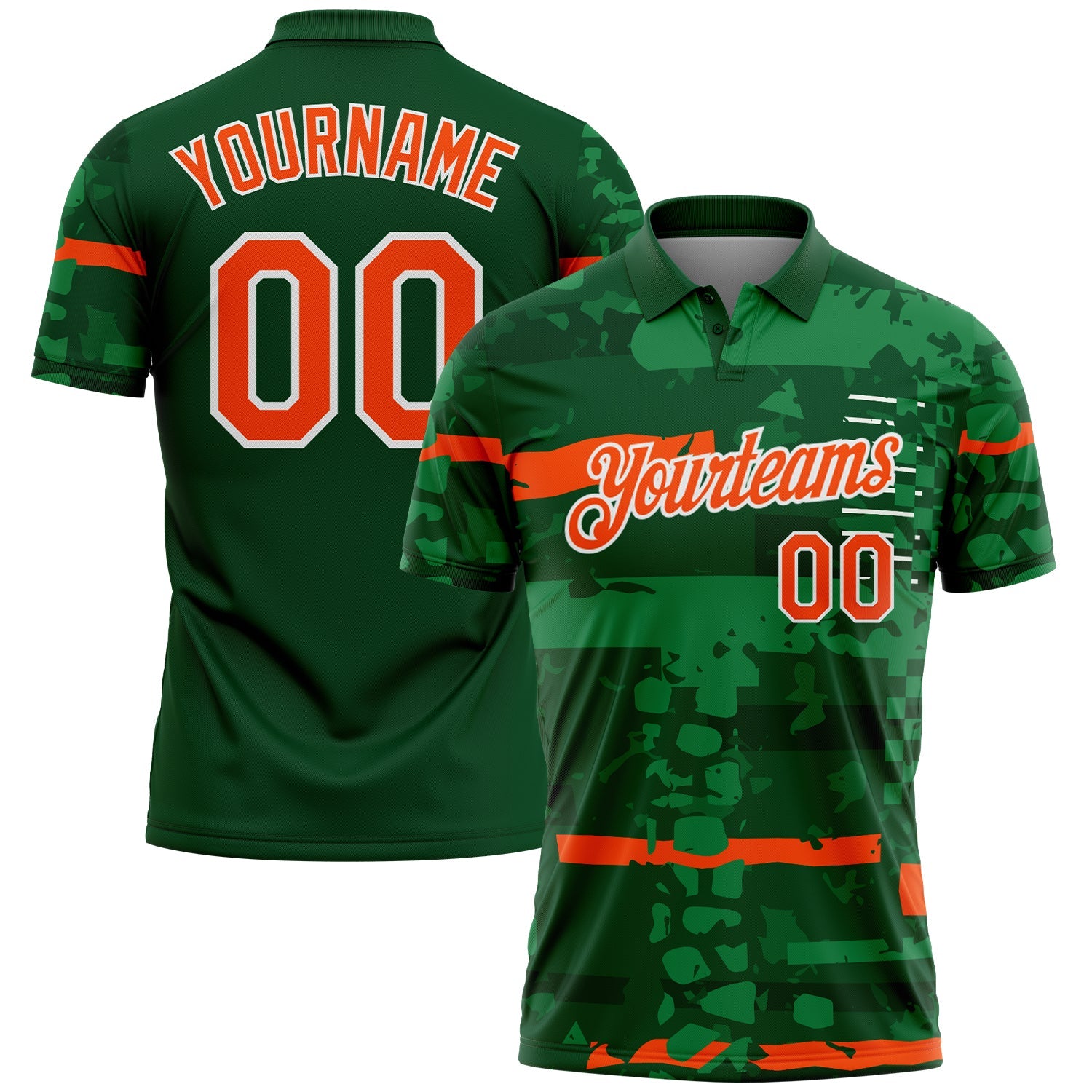 Custom Green Orange-White Abstract Geometric Grunge Fragment Performance Polo Shirt - Main View