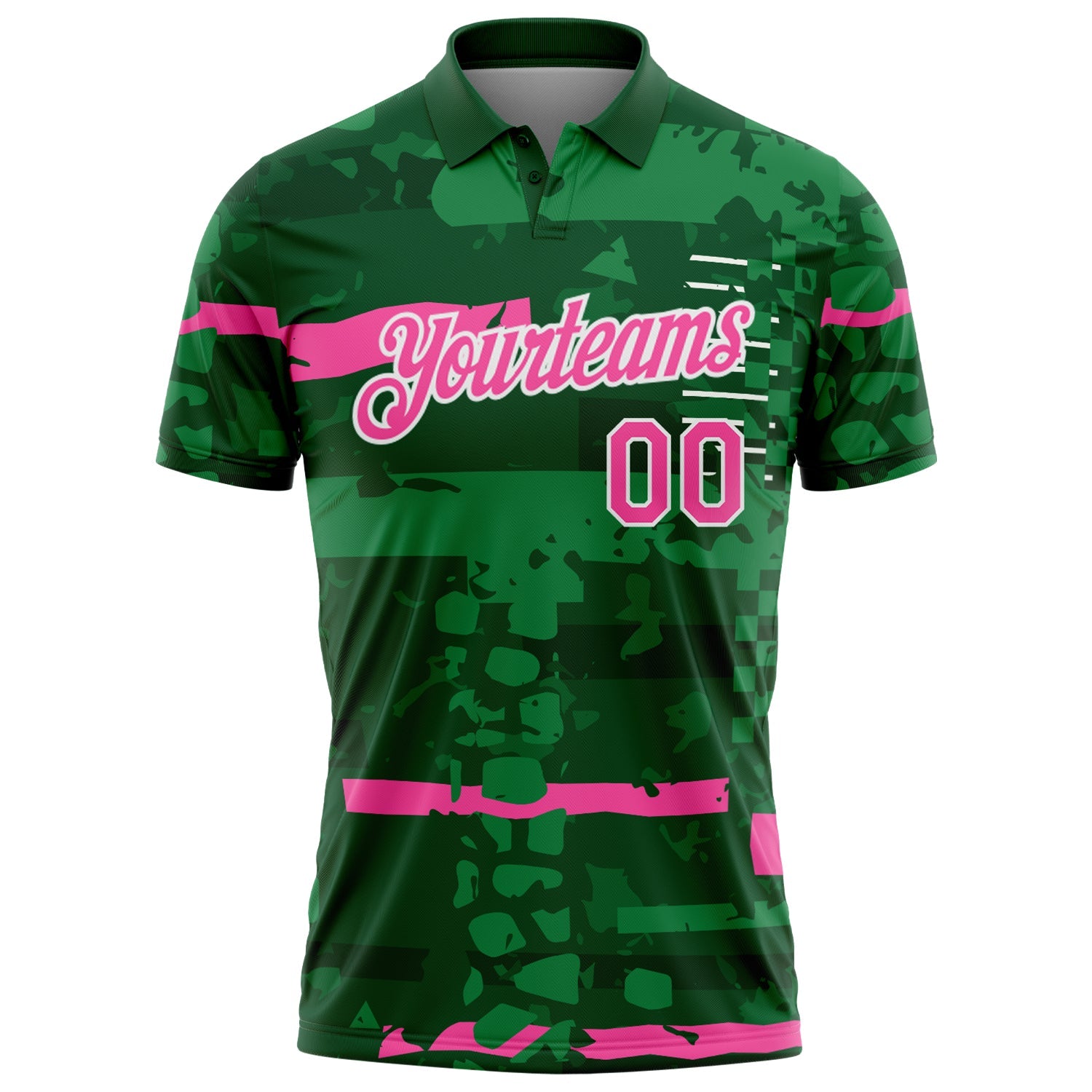 Custom Green Pink-White Abstract Geometric Grunge Fragment Performance Polo Shirt view 2