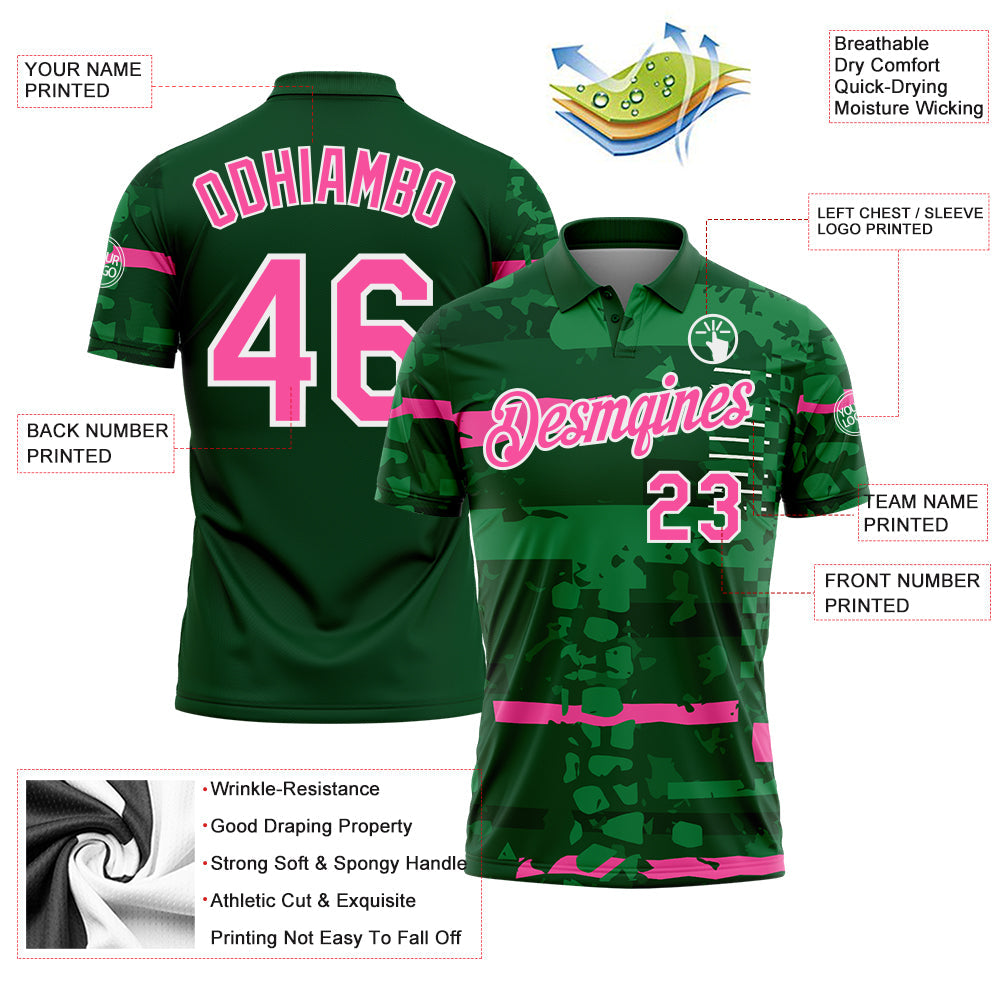 Custom Green Pink-White Abstract Geometric Grunge Fragment Performance Polo Shirt view 3