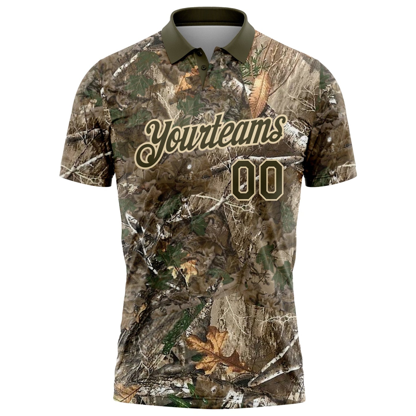 Custom Camo Olive-Cream Woodland Forest Camouflage Salute To Service Performance Polo Shirt view 2