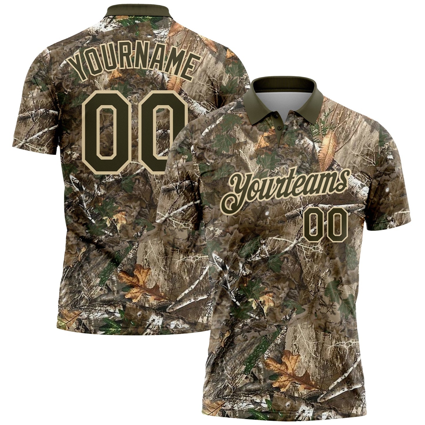 Custom Camo Olive-Cream Woodland Forest Camouflage Salute To Service Performance Polo Shirt - Main View