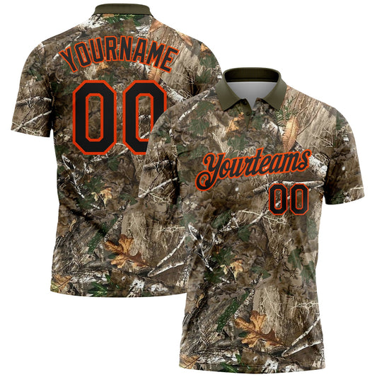 Custom Camo Black Orange-Olive Camo Woodland Forest Camouflage Salute To Service Performance Polo Shirt - Main View