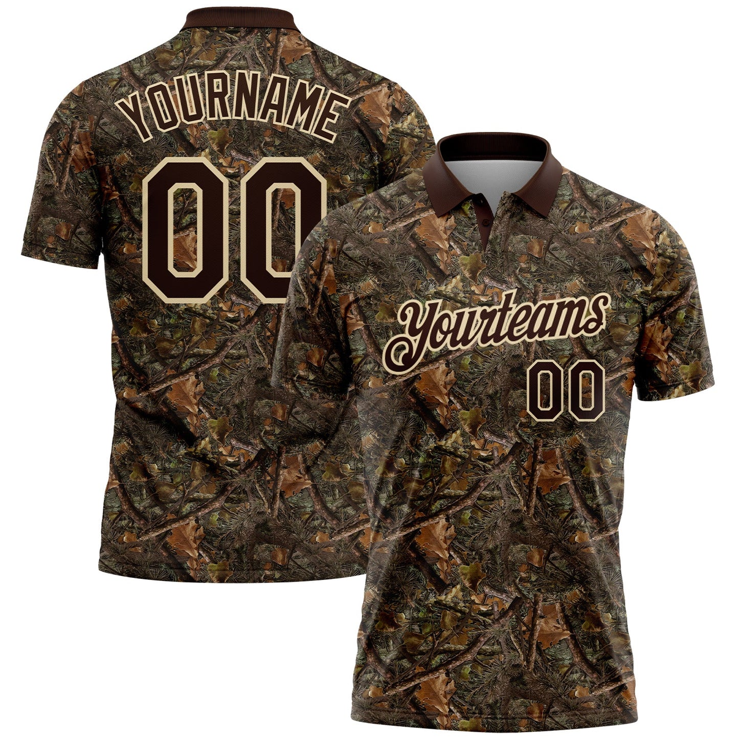 Custom Camo Brown-Cream Camo Woodland Forest Camouflage Salute To Service Performance Polo Shirt - Main View