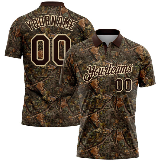 Custom Camo Brown-Cream Camo Woodland Forest Camouflage Salute To Service Performance Polo Shirt - Main View