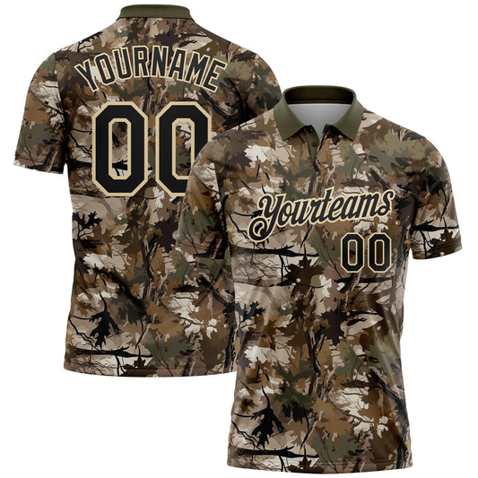 Custom Camo Black Cream-Olive Camo Woodland Forest Camouflage Salute To Service Performance Polo Shirt - Main View