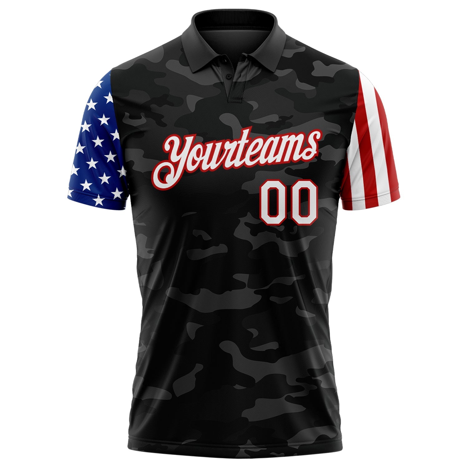 Custom Camo White Red-Black Stars & Stripes Two Tone Salute To Service Performance Polo Shirt view 2