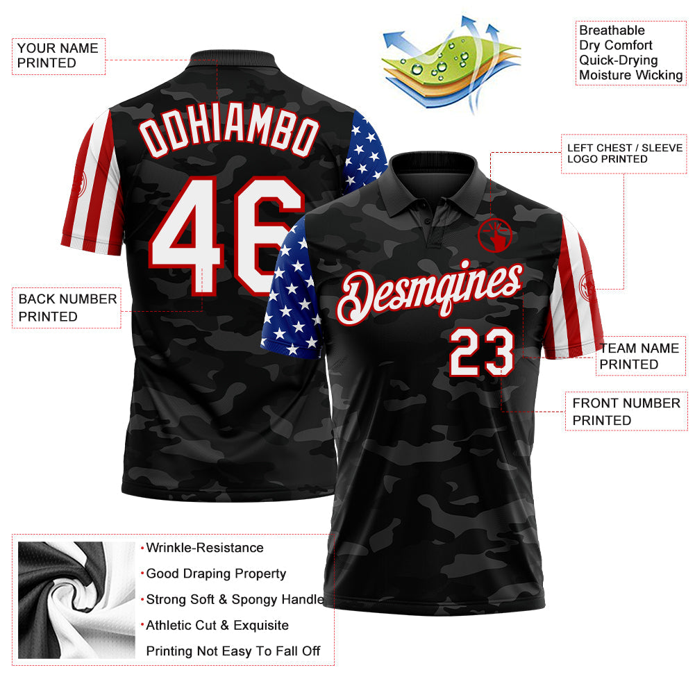 Custom Camo White Red-Black Stars & Stripes Two Tone Salute To Service Performance Polo Shirt view 3
