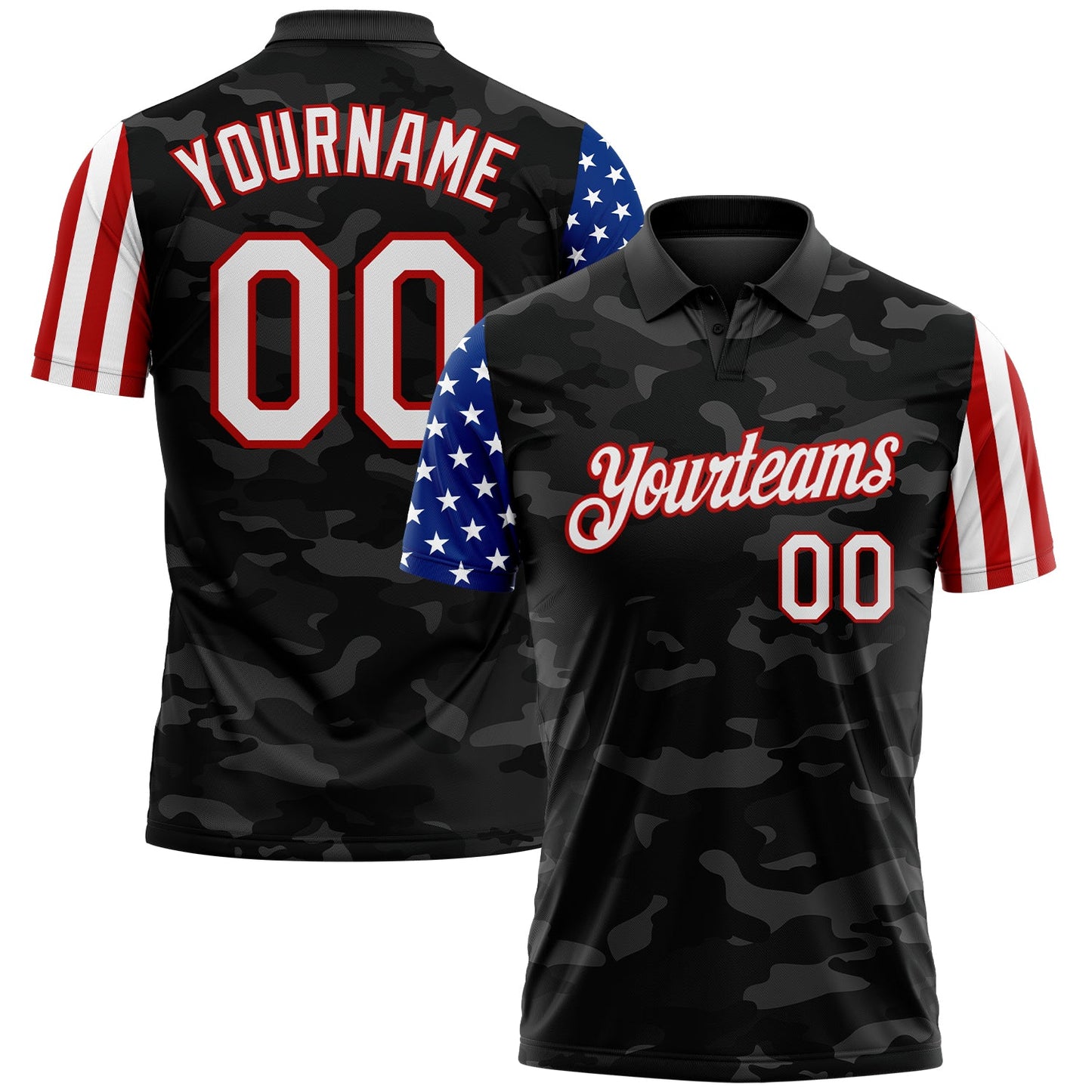 Custom Camo White Red-Black Stars & Stripes Two Tone Salute To Service Performance Polo Shirt - Main View