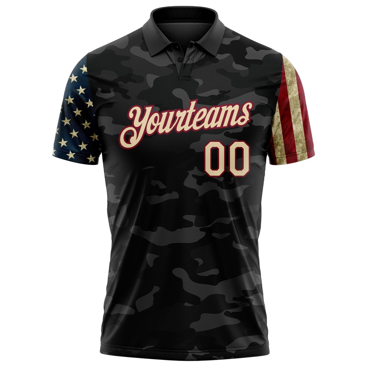 Custom Camo Cream Crimson-Black Stars & Stripes Two Tone Salute To Service Patriotic Performance Polo Shirt view 2