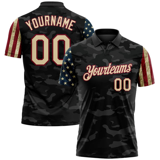 Custom Camo Cream Crimson-Black Stars & Stripes Two Tone Salute To Service Patriotic Performance Polo Shirt - Main View
