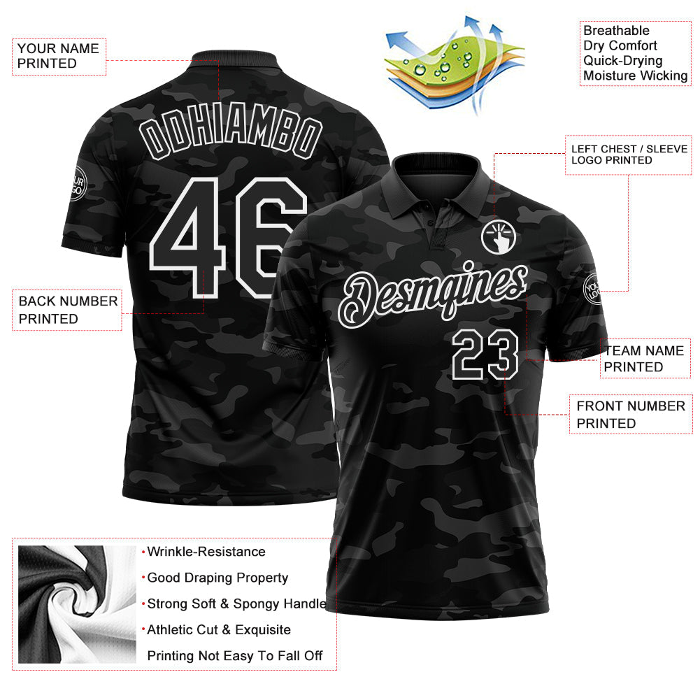 Custom Camo Black-White Camo Salute To Service Performance Polo Shirt view 3