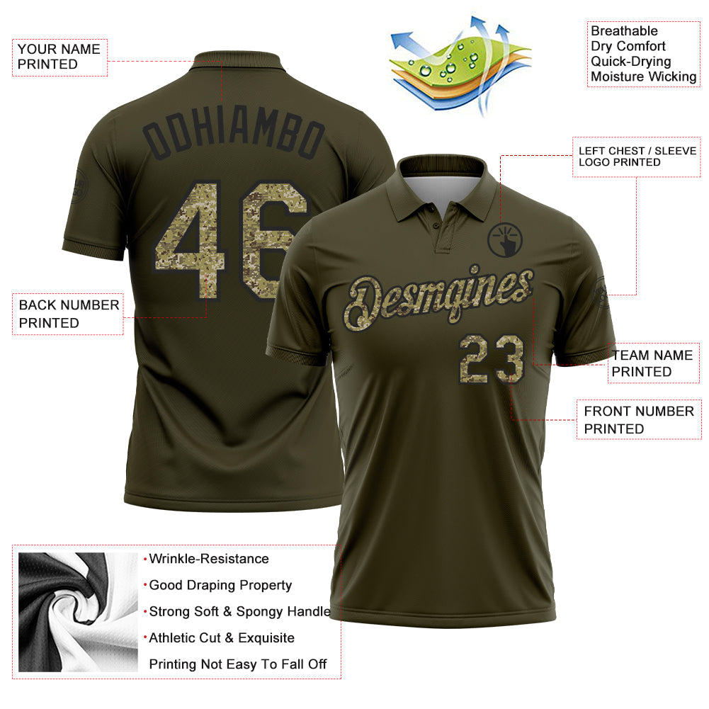 Custom Olive Camo-Black Salute To Service Performance Polo Shirt view 3
