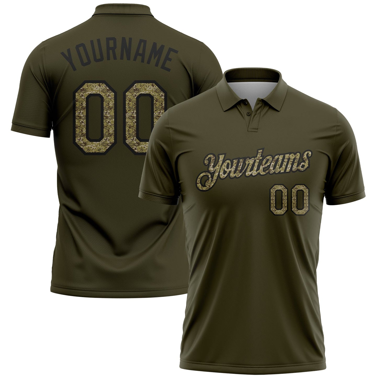 Custom Olive Camo-Black Salute To Service Performance Polo Shirt - Main View