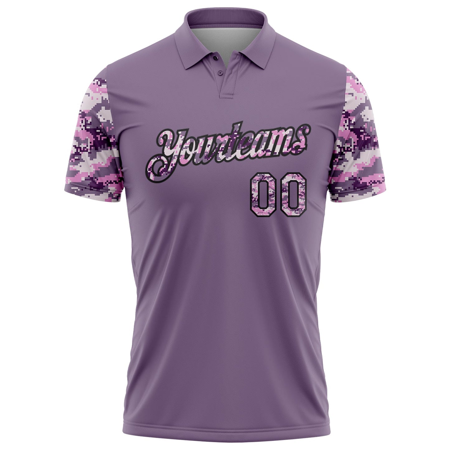 Custom Purple Camo-Black Camo Two Tone Performance Polo Shirt view 2