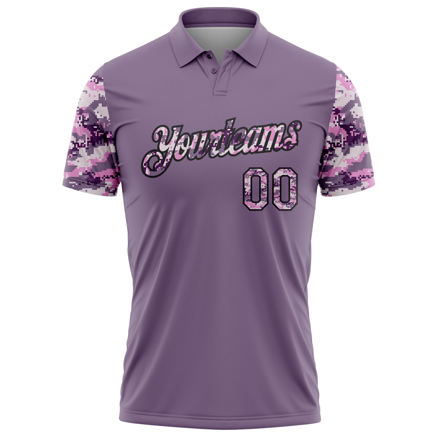 Custom Purple Camo-Black Camo Two Tone Performance Polo Shirt view 2
