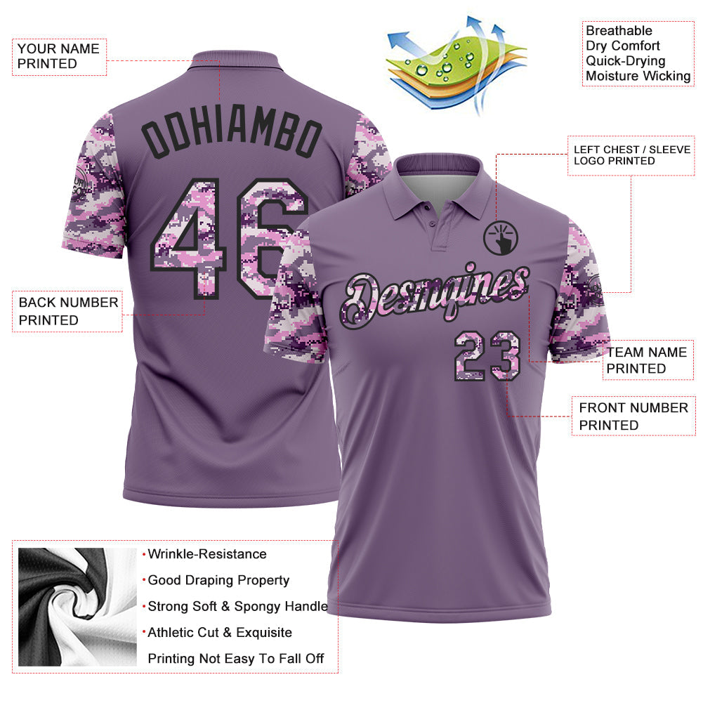 Custom Purple Camo-Black Camo Two Tone Performance Polo Shirt view 3
