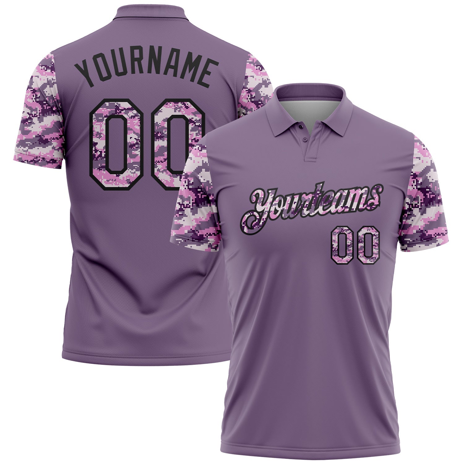 Custom Purple Camo-Black Camo Two Tone Performance Polo Shirt - Main View