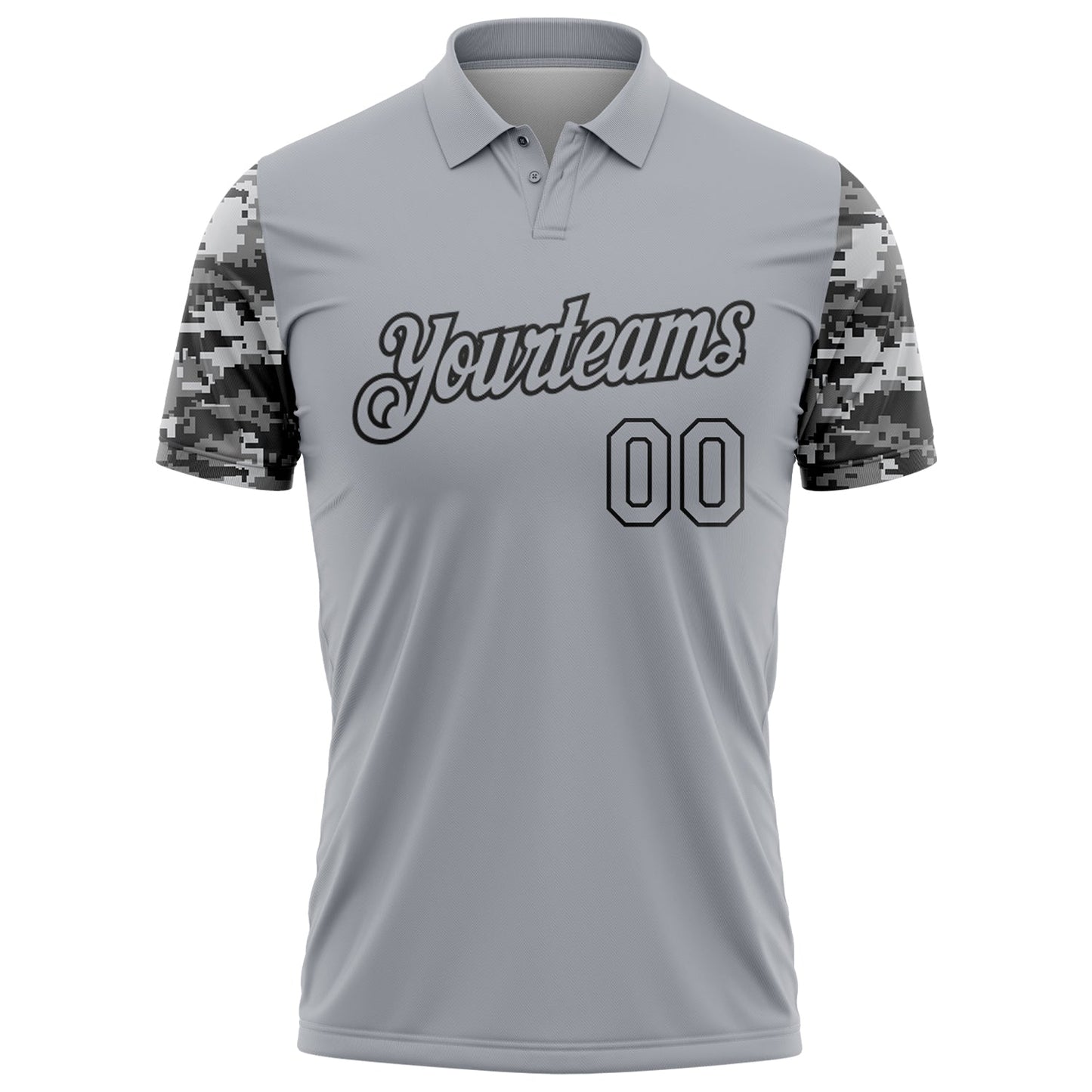 Custom Gray-Black Camo Two Tone Performance Polo Shirt view 2