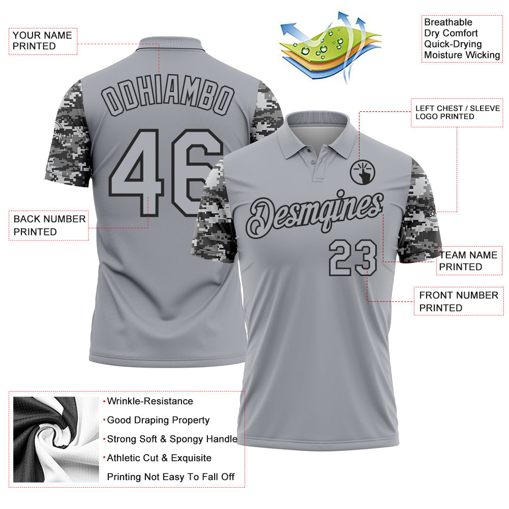Custom Gray-Black Camo Two Tone Performance Polo Shirt view 3
