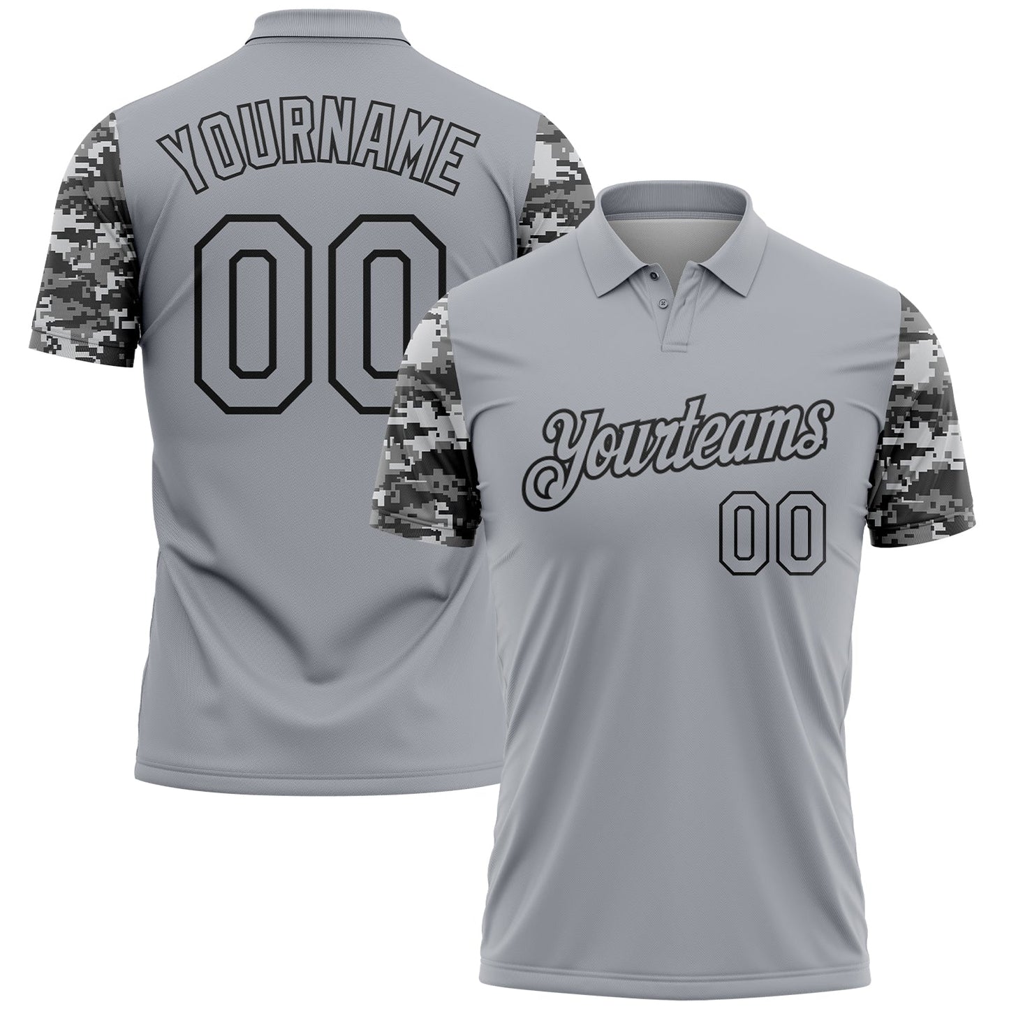 Custom Gray-Black Camo Two Tone Performance Polo Shirt - Main View