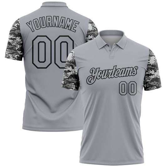 Custom Gray-Black Camo Two Tone Performance Polo Shirt - Main View