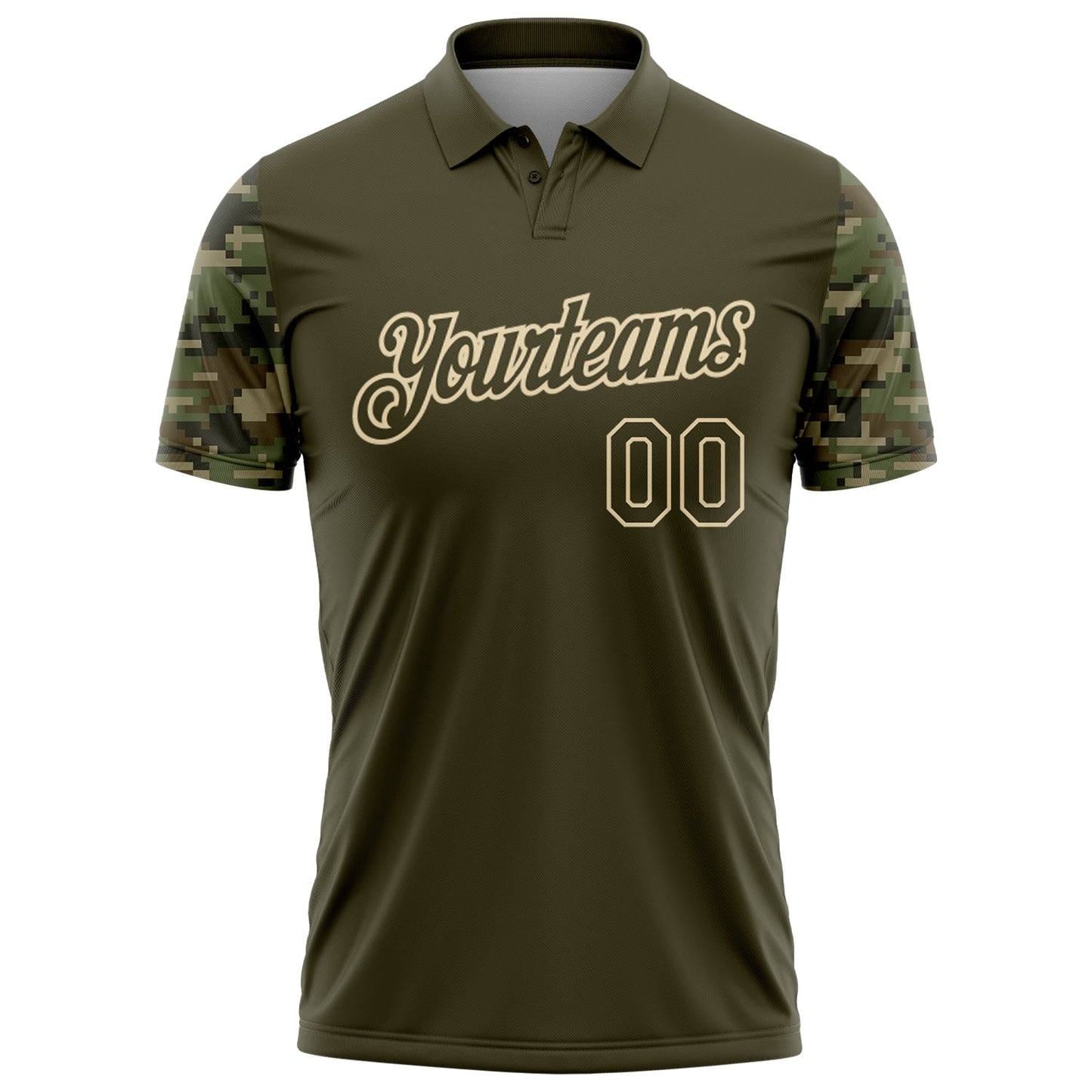 Custom Olive-Cream Camo Two Tone Performance Polo Shirt view 2