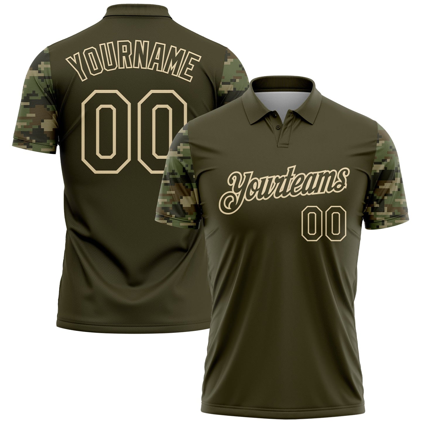Custom Olive-Cream Camo Two Tone Performance Polo Shirt - Main View