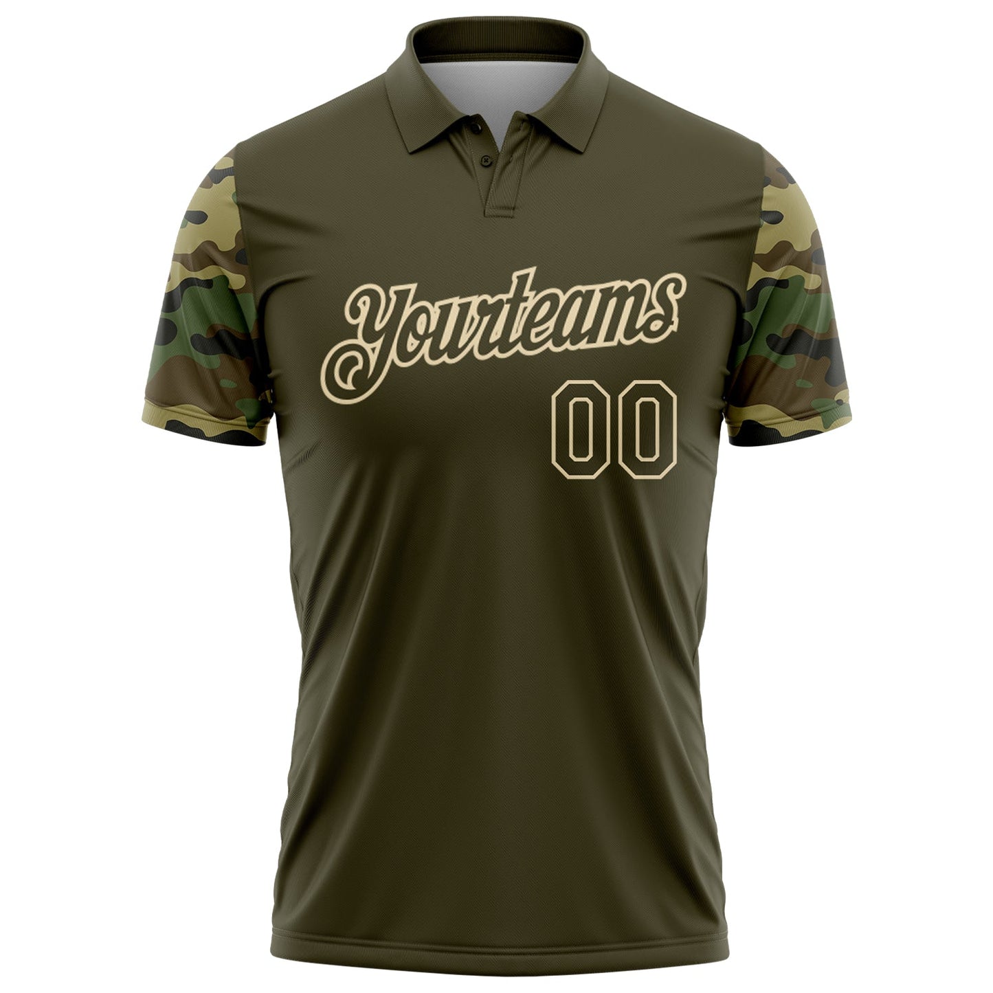 Custom Olive-Cream Camo Two Tone Performance Polo Shirt view 2