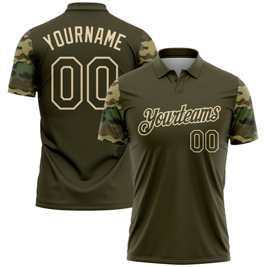 Custom Olive-Cream Camo Two Tone Performance Polo Shirt - Main View