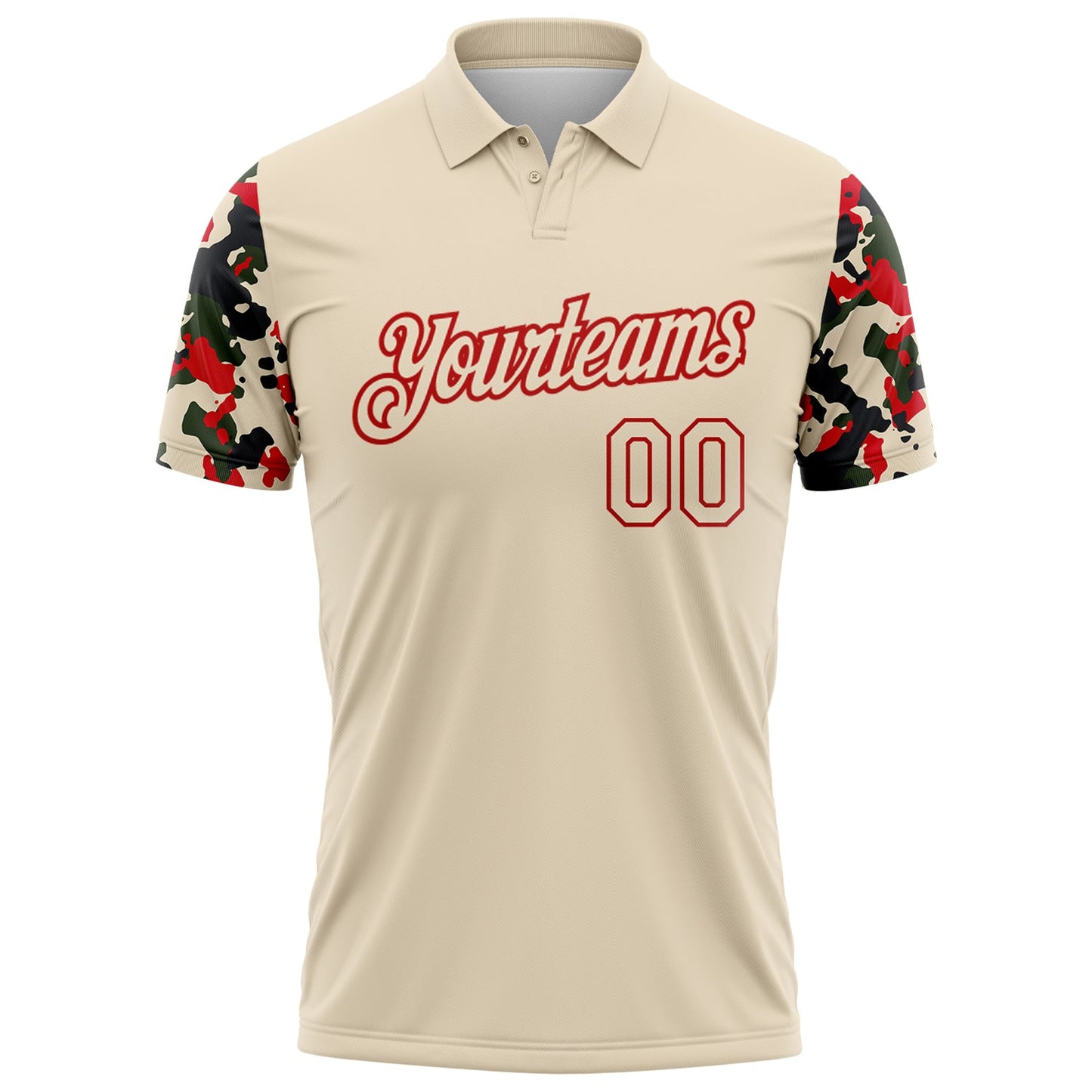Custom Cream-Red Camo Two Tone Performance Polo Shirt view 2