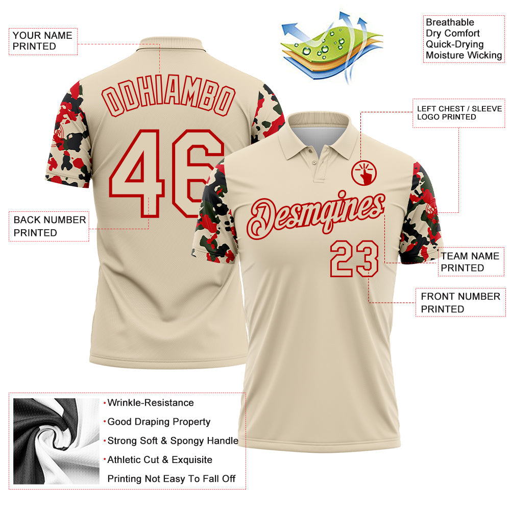 Custom Cream-Red Camo Two Tone Performance Polo Shirt view 3