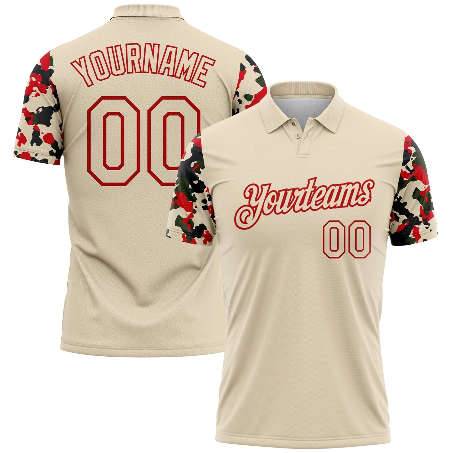 Custom Cream-Red Camo Two Tone Performance Polo Shirt - Main View