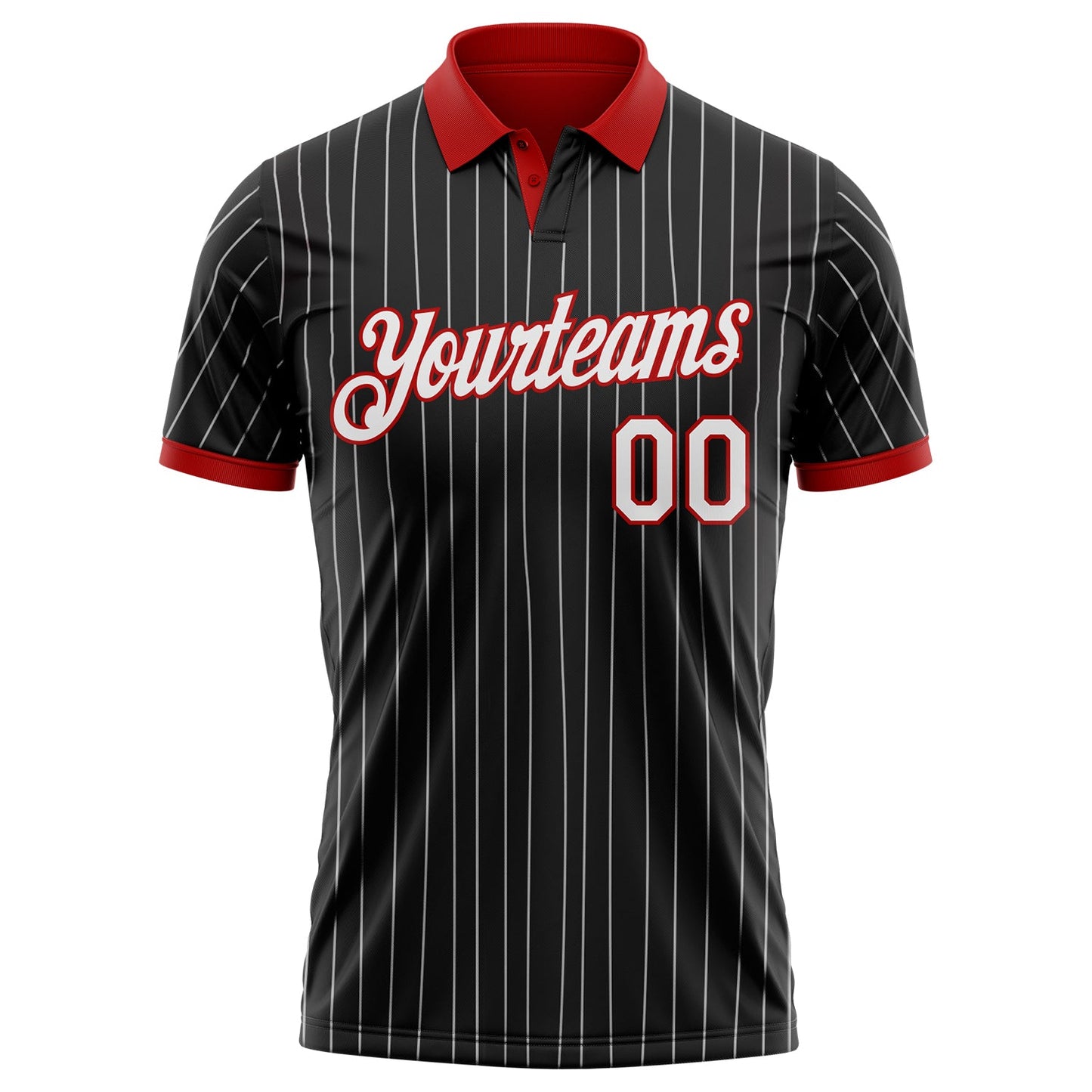 Custom Black White Pinstripe-Red Performance Polo Shirt view 2