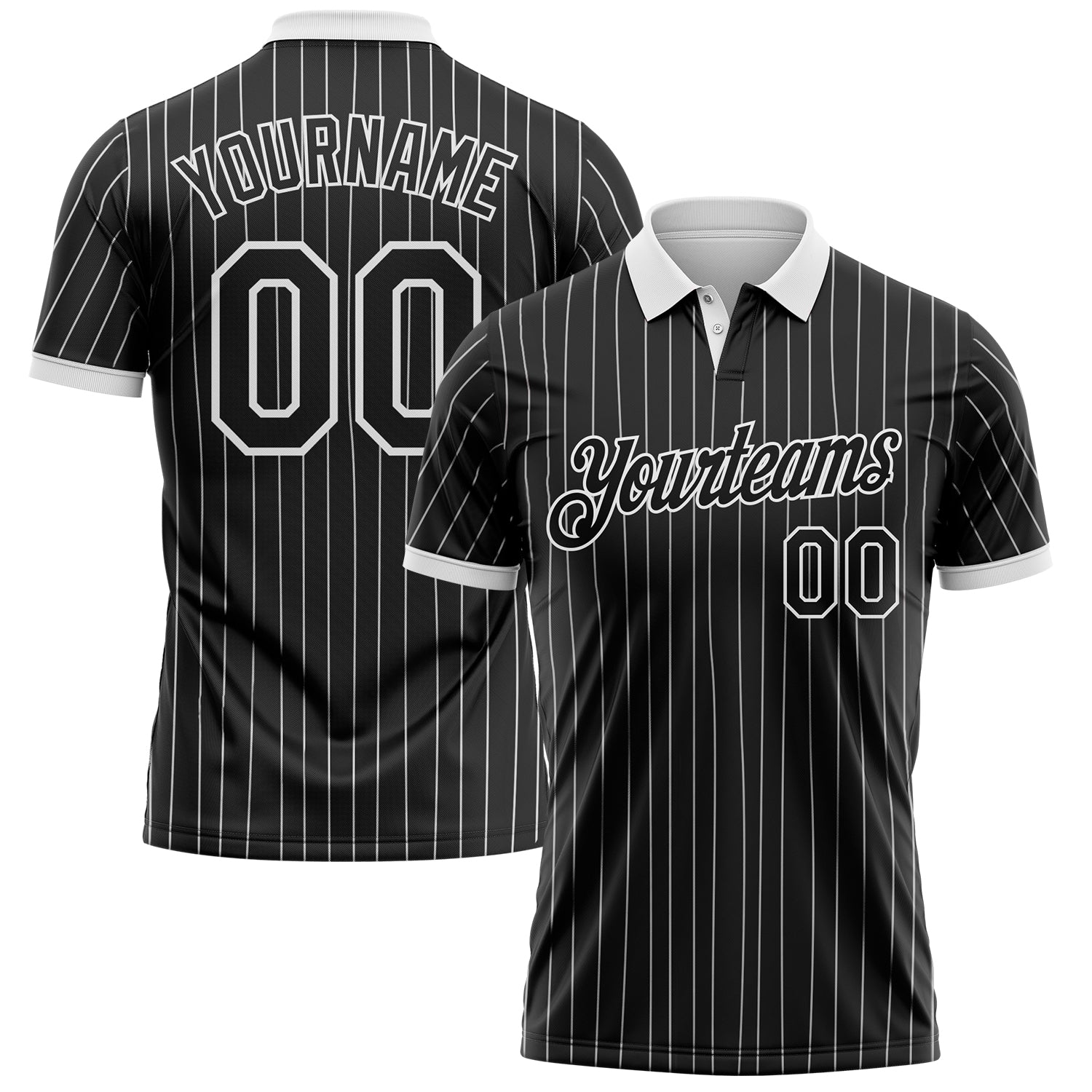 Custom Black White Pinstripe-White Performance Polo Shirt - Main View