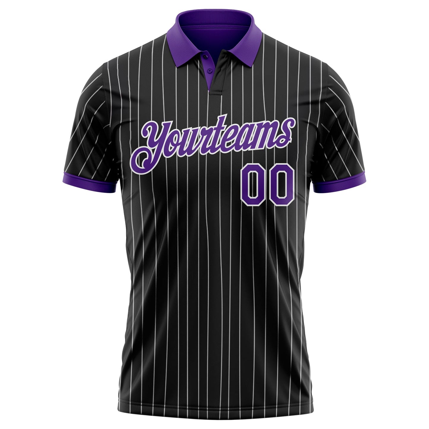 Custom Black White Pinstripe-Purple Performance Polo Shirt view 2