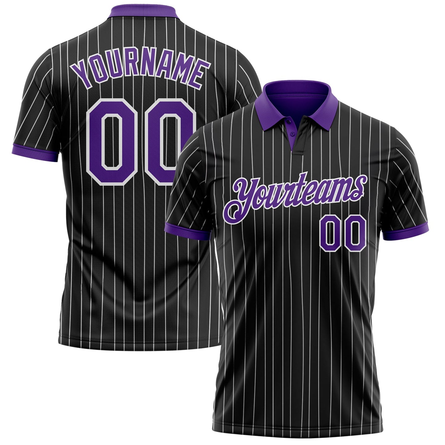 Custom Black White Pinstripe-Purple Performance Polo Shirt - Main View