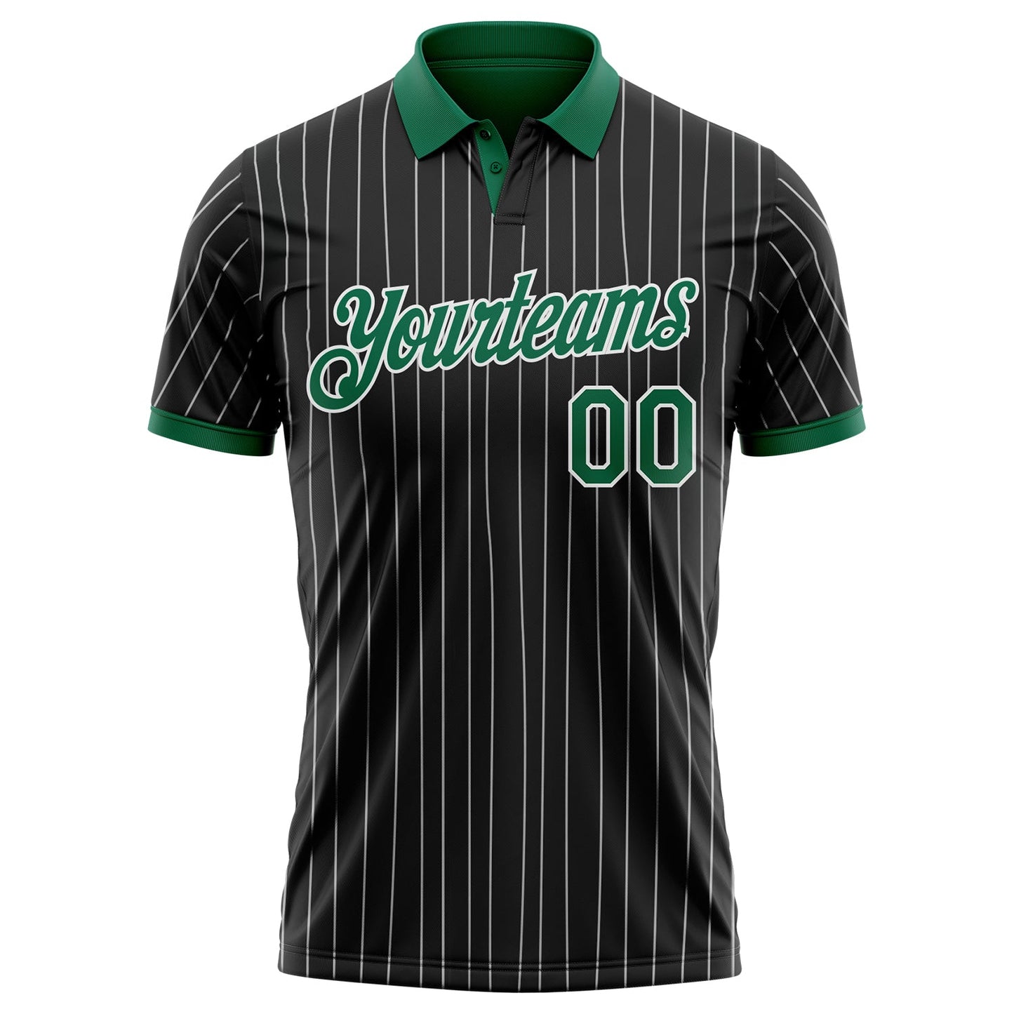 Custom Black White Pinstripe-Kelly Green Performance Polo Shirt view 2