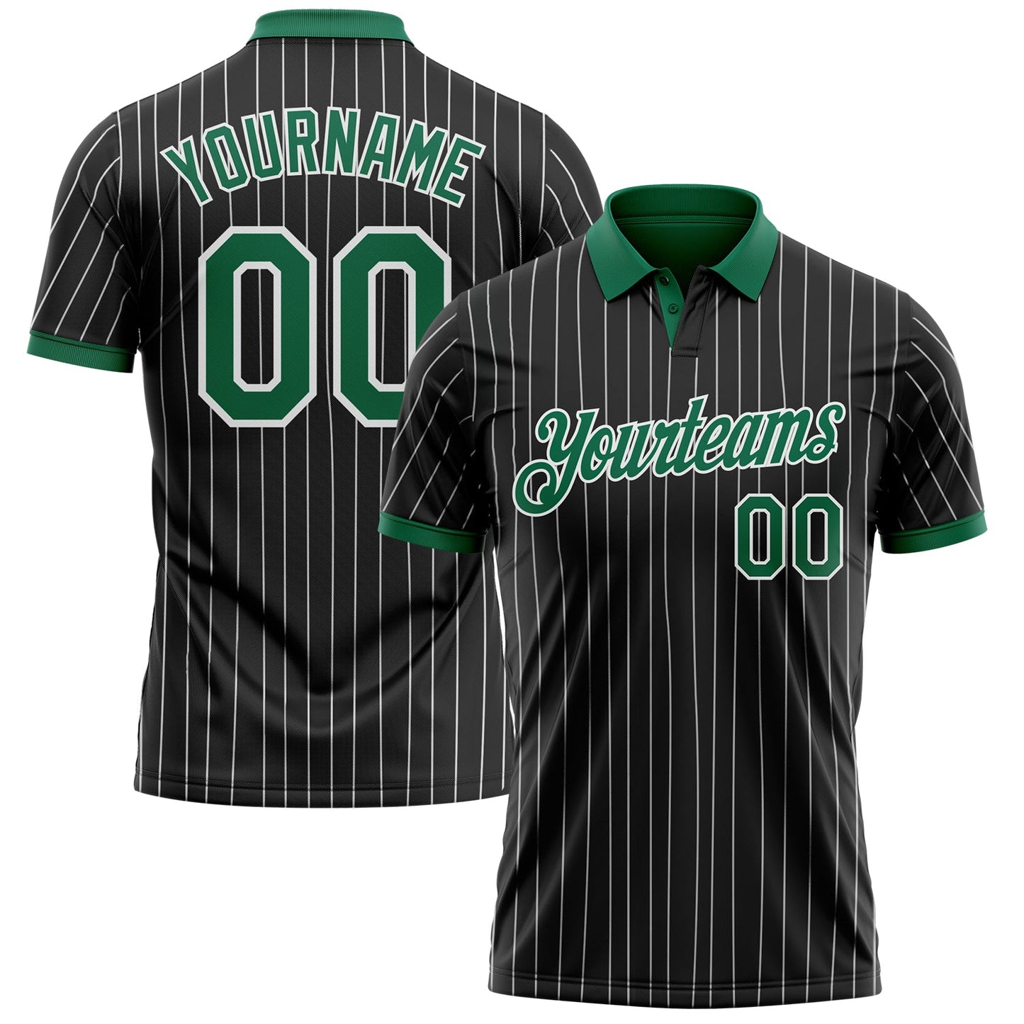 Custom Black White Pinstripe-Kelly Green Performance Polo Shirt - Main View