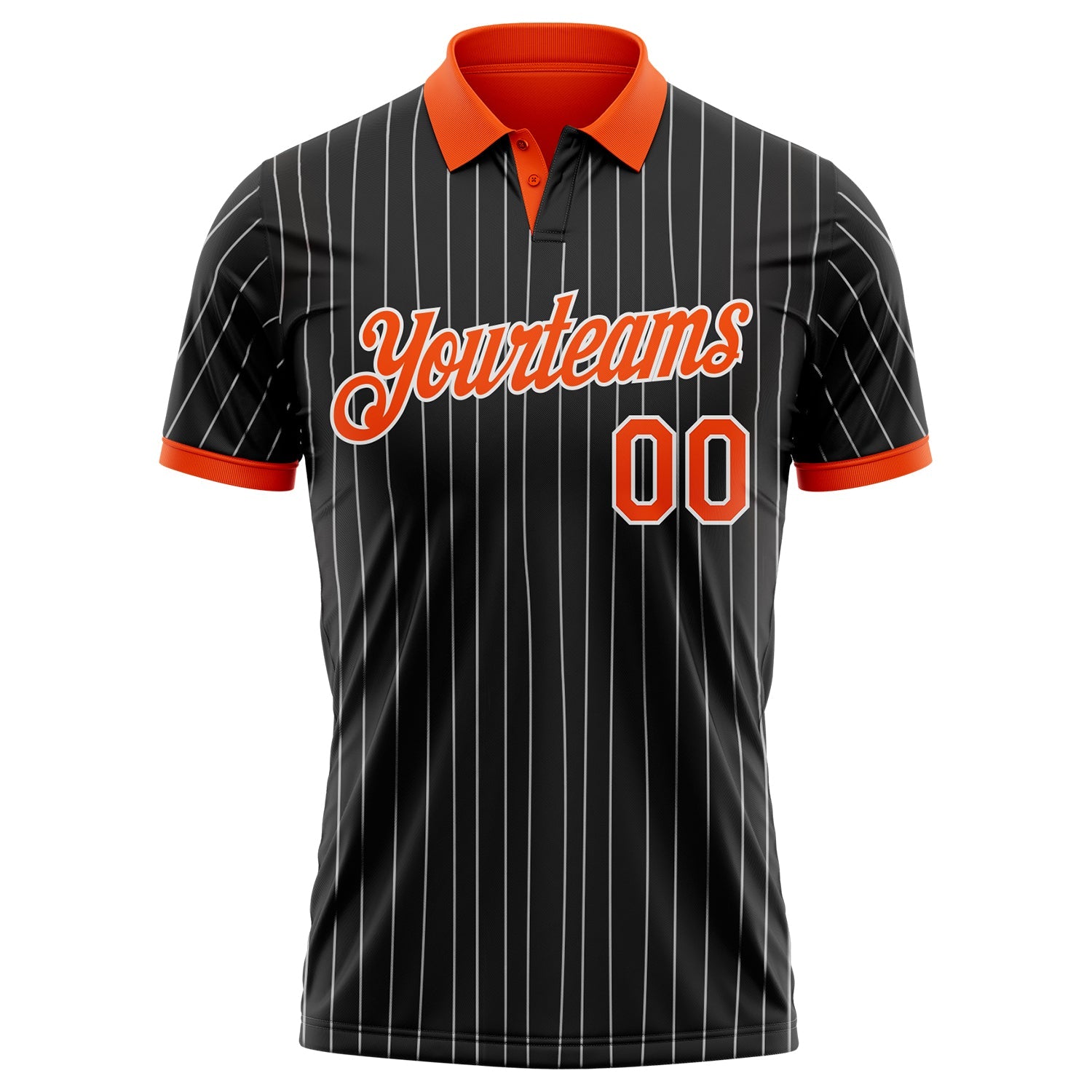 Custom Black White Pinstripe-Orange Performance Polo Shirt view 2