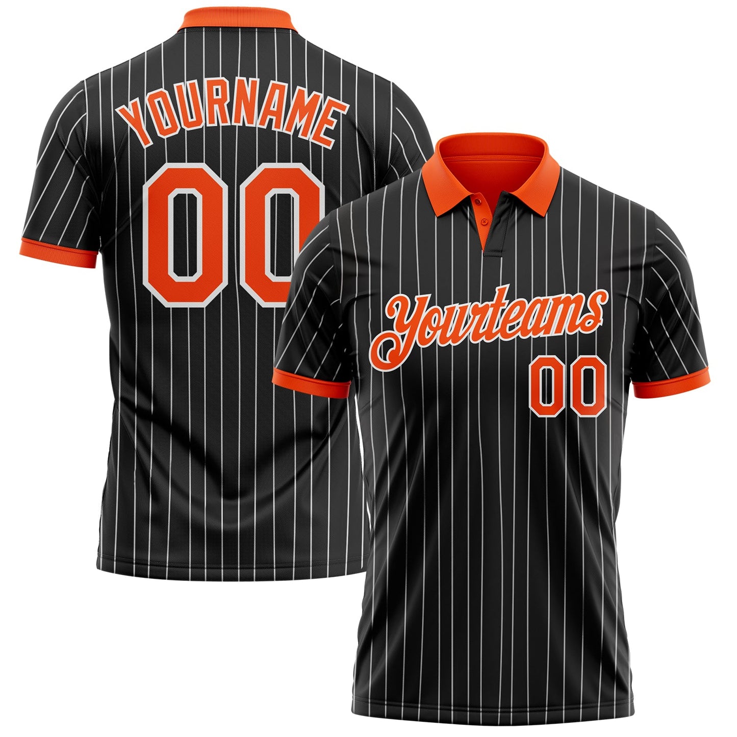 Custom Black White Pinstripe-Orange Performance Polo Shirt - Main View
