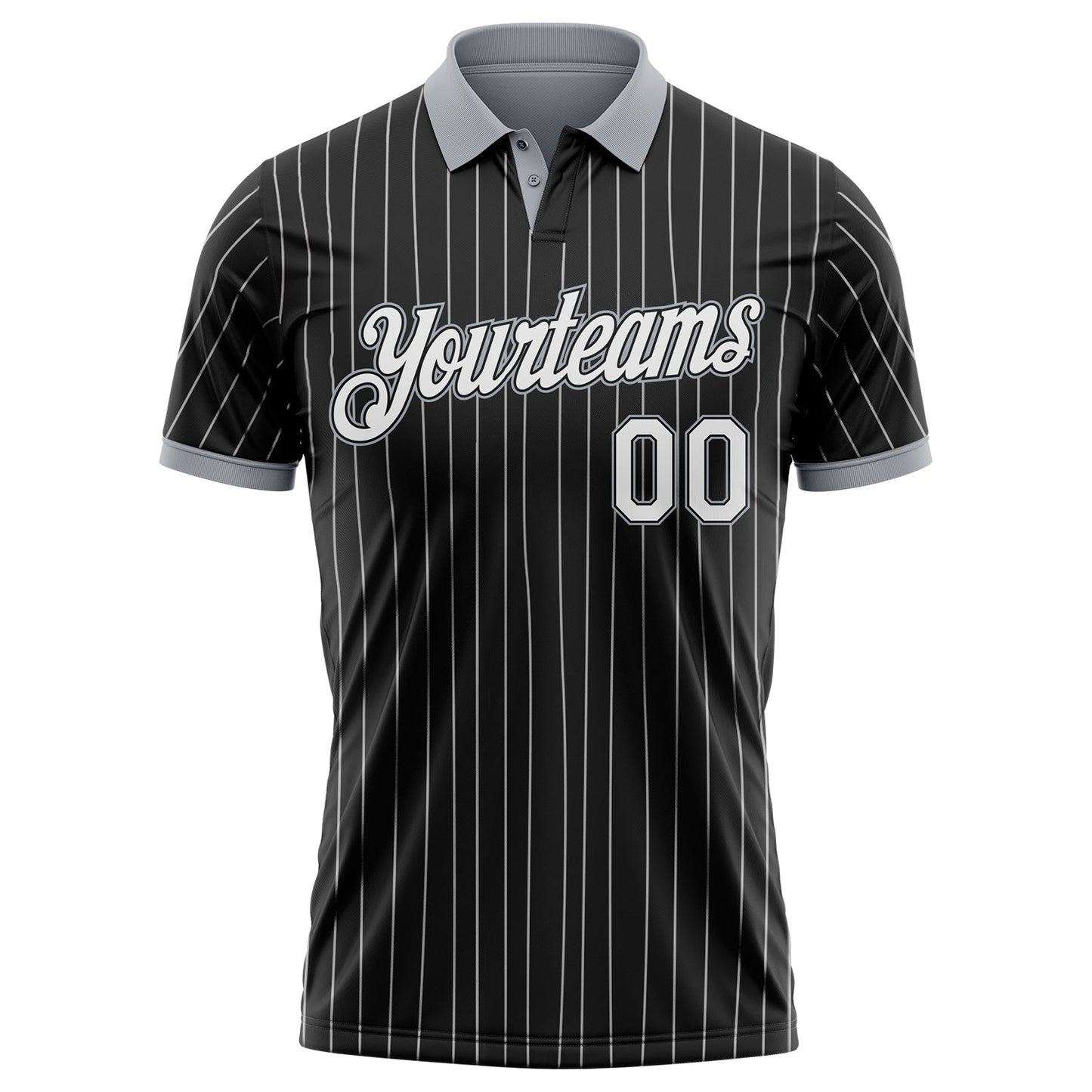 Custom Black White Pinstripe-Gray Performance Polo Shirt view 2